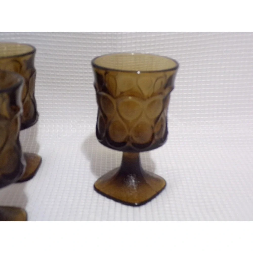 Vintage Noritake‎ Spotlight Walnut Color Glass Water Goblets Thumbprint Set of 4